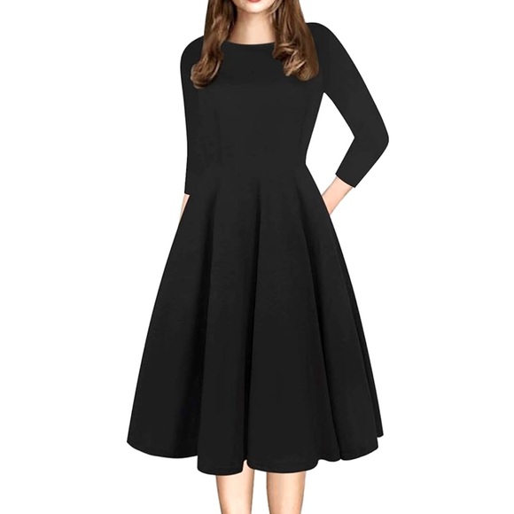 Elegant black 3/4 sleeve dress - Picture 1 of 4
